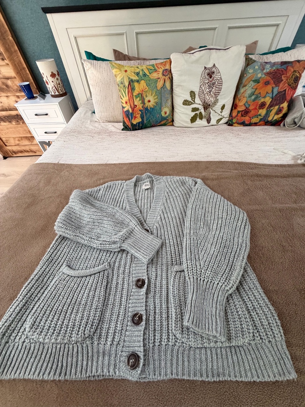 BDG Light Teal Chunky Knit Button-Front Women's Sweater Cardigan